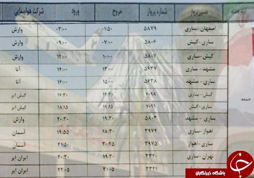 پرواز های آدینه 22 آذرماه فرودگاه های مازندران